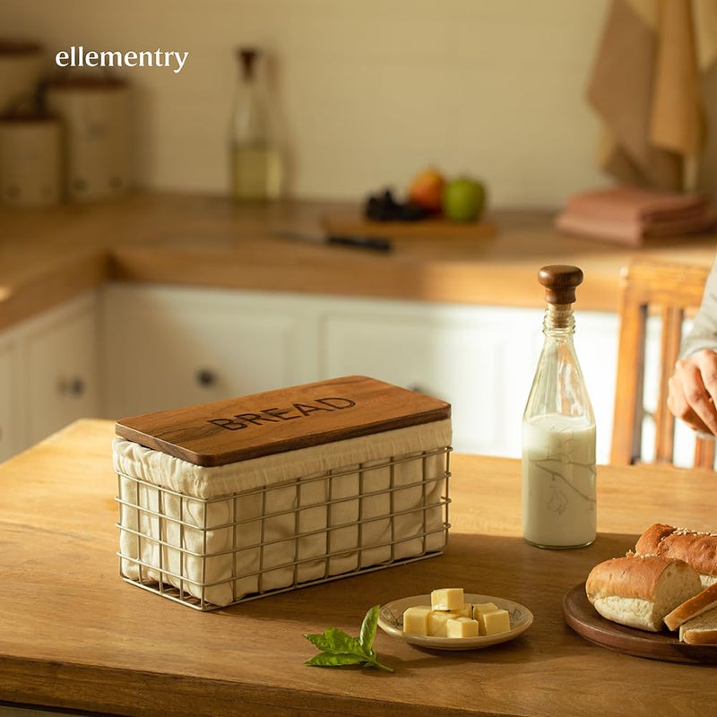 Ellementry Twine Wire Metal Bread Box with Wooden Lid BPAFree Food Grade Storage Container Freezer Microwave Dishwasher Safe Stylish Kitchen Organizer for Bread Food Items - Image 5