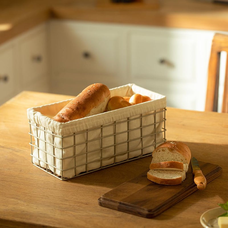 Ellementry Twine Wire Metal Bread Box with Wooden Lid BPAFree Food Grade Storage Container Freezer Microwave Dishwasher Safe Stylish Kitchen Organizer for Bread Food Items - Image 1