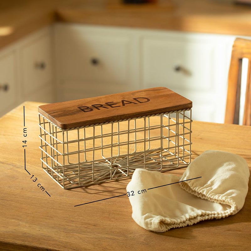 Ellementry Twine Wire Metal Bread Box with Wooden Lid BPAFree Food Grade Storage Container Freezer Microwave Dishwasher Safe Stylish Kitchen Organizer for Bread Food Items - Image 4