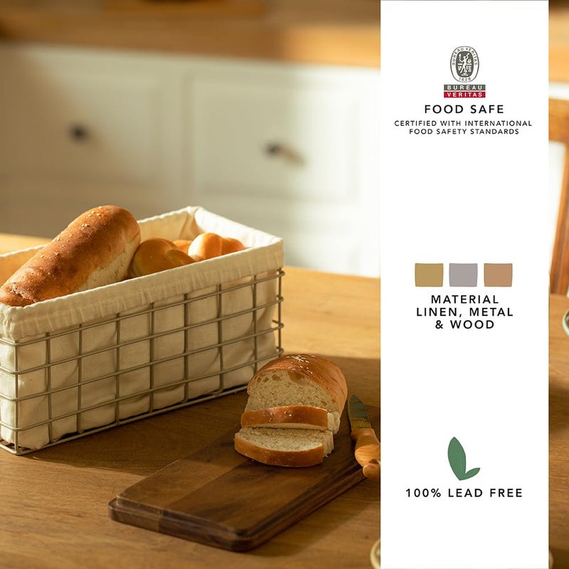 Ellementry Twine Wire Metal Bread Box with Wooden Lid BPAFree Food Grade Storage Container Freezer Microwave Dishwasher Safe Stylish Kitchen Organizer for Bread Food Items - Image 2