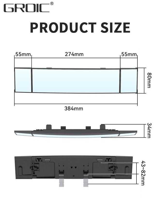 Universal Car Interior Rear View Mirror,360 Degree Rotation Mirror Wide Angle Anti-Glare Curved Panoramic Rearview Mirror Eliminate Blind Spots