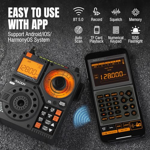 Raddy RF320 APP Control Shortwave Radio, AIR/FM/AM/VHF/SW/WB Receiver, Portable Radio Rechargeable w/ 9.85 Ft Wire Antenna (Black) - Image 2