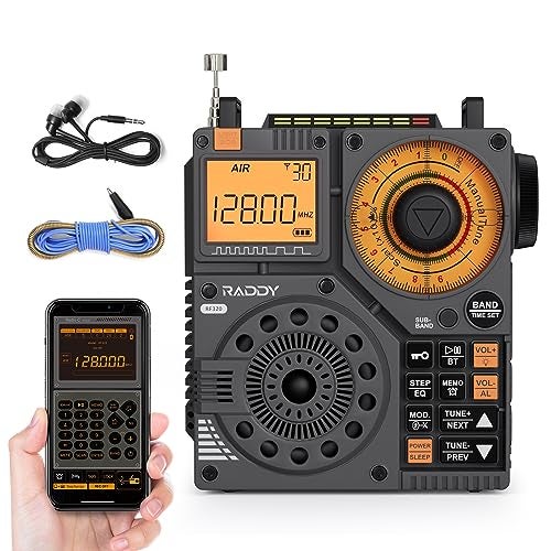 Raddy RF320 APP Control Shortwave Radio, AIR/FM/AM/VHF/SW/WB Receiver, Portable Radio Rechargeable w/ 9.85 Ft Wire Antenna (Black) - Image 1
