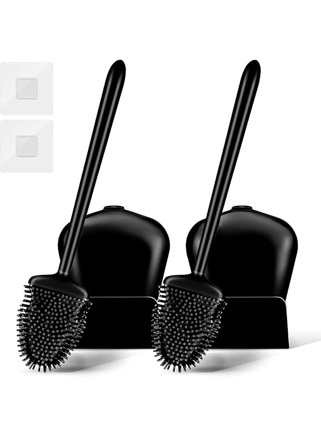 promass 2 Pack Toilet Brush with Ventilated Drying Holder, Silicone Toilet Bowl Brush Bathroom Cleaning Bowl Brush Kit Sturdy Cleaning Toilet Brush (2 PACK BLACK) - Image 1