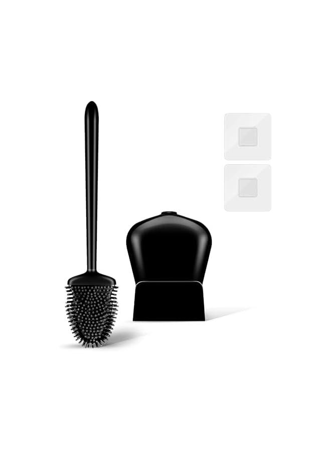 promass 2 Pack Toilet Brush with Ventilated Drying Holder, Silicone Toilet Bowl Brush Bathroom Cleaning Bowl Brush Kit Sturdy Cleaning Toilet Brush (2 PACK BLACK) - Image 2