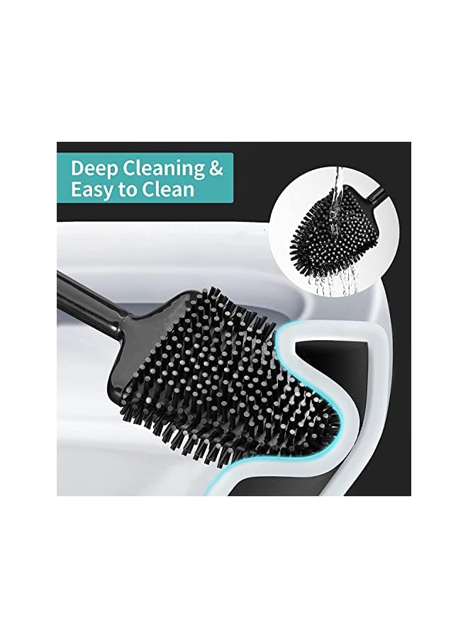 promass 2 Pack Toilet Brush with Ventilated Drying Holder, Silicone Toilet Bowl Brush Bathroom Cleaning Bowl Brush Kit Sturdy Cleaning Toilet Brush (2 PACK BLACK) - Image 3