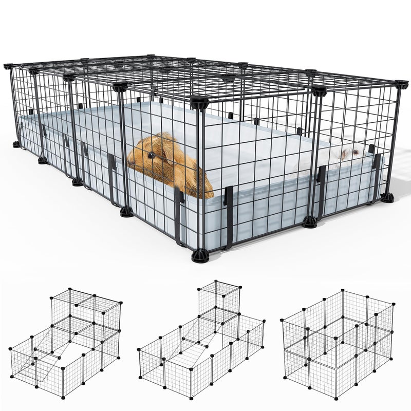 BUCATSTATE 20 Panels Guinea Pigs Cages, Small Animal Playpen with Waterproof Mat, 47" L*24" W*12" H Metal Hedgehog Enclosure with Door, C&C Cage for Bunny Rabbit Chinchillas - Image 1