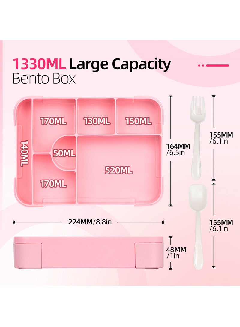 صندوق غداء بينتو للأطفال والكبار، حاويات طعام غداء للأطفال مقاومة للتسرب مع أدوات مائدة وحاوية صلصة، وعاء طعام ساخن معزول حراريًا للأطفال للمدرسة، ترافيل - (وردي) - Image 2