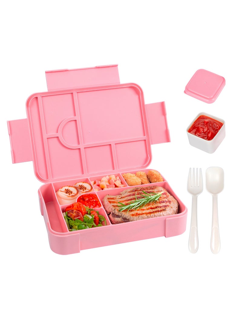 صندوق غداء بينتو للأطفال والكبار، حاويات طعام غداء للأطفال مقاومة للتسرب مع أدوات مائدة وحاوية صلصة، وعاء طعام ساخن معزول حراريًا للأطفال للمدرسة، ترافيل - (وردي) - Image 1