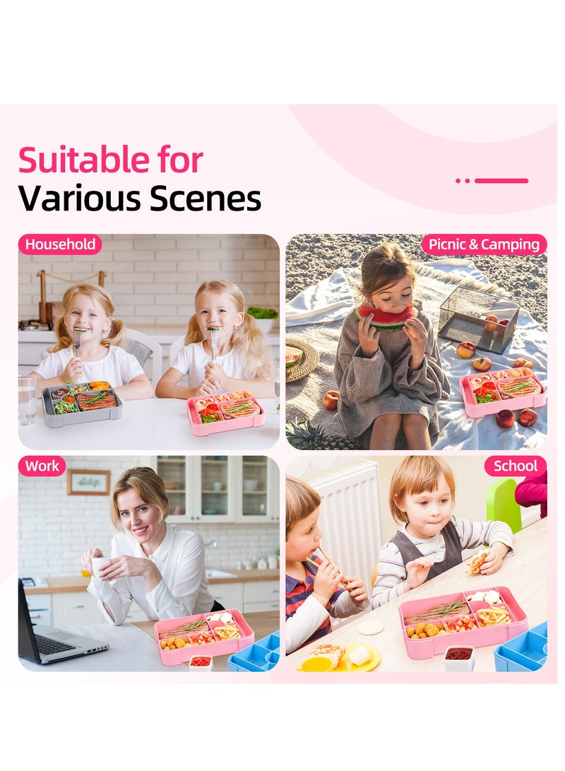 صندوق غداء بينتو للأطفال والكبار، حاويات طعام غداء للأطفال مقاومة للتسرب مع أدوات مائدة وحاوية صلصة، وعاء طعام ساخن معزول حراريًا للأطفال للمدرسة، ترافيل - (وردي) - Image 3