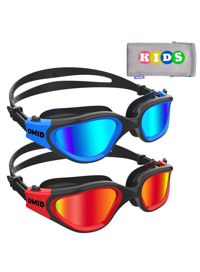 OMID Kids Swim Goggles 2 Packs P2 Comfortable Polarized Unisex Child Swimming Goggles Anti Fog No Leaking Swim Goggles For Children With Uv Protection Age 6 14 (Black Blue+Black Red) - Image 1