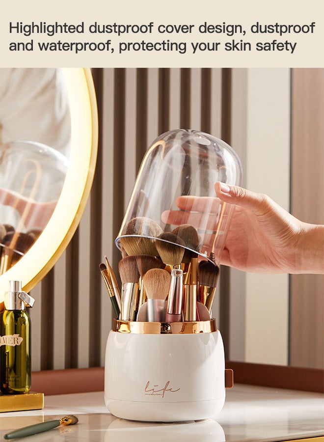 شاربدو منظم حامل فرش المكياج مع غطاء، حاوية فرش مكياج دوارة مقاومة للغبار مع غطاء أكريليك شفاف للزينة والحمام والمنضدة وخزانة الملابس - Image 4