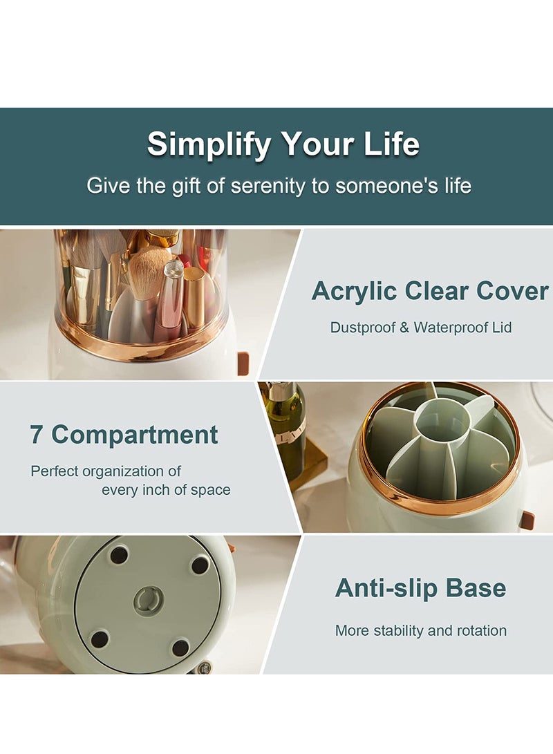 شاربدو منظم حامل فرش المكياج مع غطاء، حاوية فرش مكياج دوارة مقاومة للغبار مع غطاء أكريليك شفاف للزينة والحمام والمنضدة وخزانة الملابس - Image 2