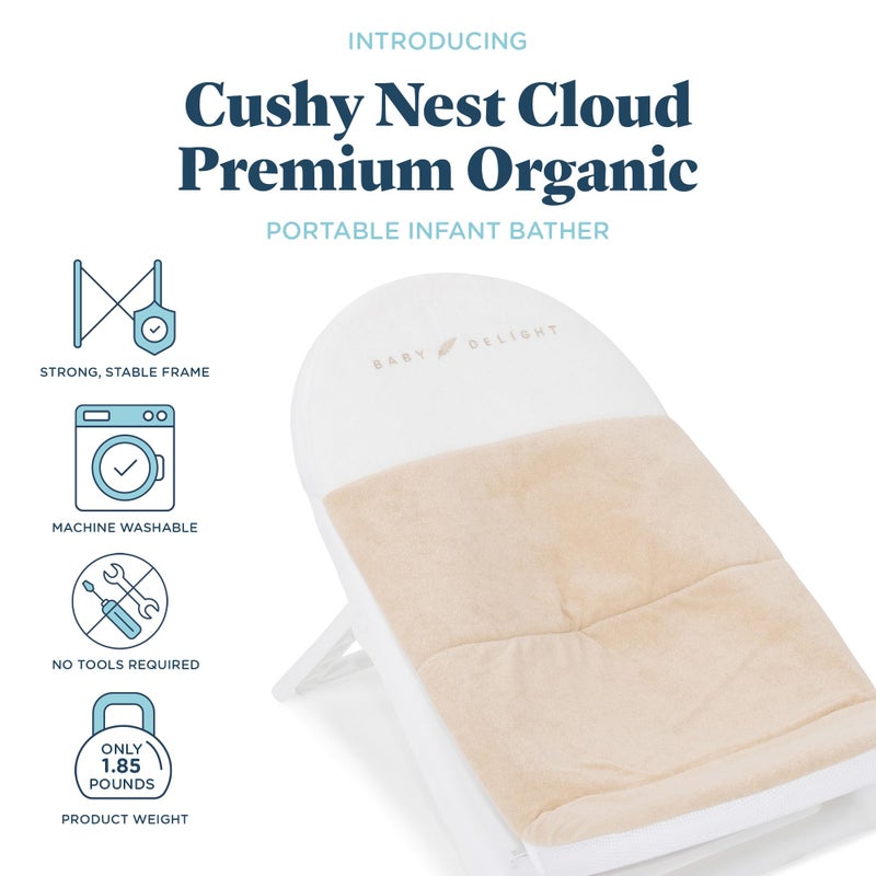 Baby Delight Cushy Nest Cloud Premium Organic Infant Bather | Baby Bath Seat | Comfortable Infant Bath Seat with Support | for Sinks and Tubs | Organic Oat - Image 2