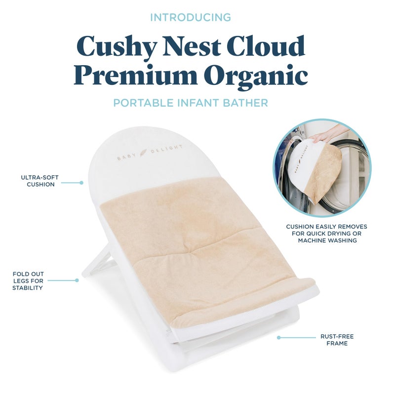 Baby Delight Cushy Nest Cloud Premium Organic Infant Bather | Baby Bath Seat | Comfortable Infant Bath Seat with Support | for Sinks and Tubs | Organic Oat - Image 3