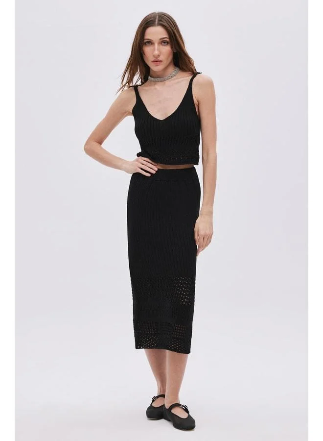 Sherin Black Lace Midi Knit Skirt.