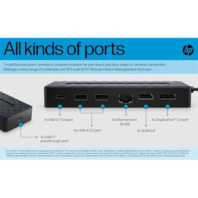 HEWLETT PACKARD UNIVERSAL USB-C 7-IN-1 MULTIPORT HUB DOCKING STATION BUNDLE W/DKZ HUB, 4 USB PORTS, HDMI 2.0, DISPLAY PORT 1.2, RJ-45, USB-C POWERED, NO POWER SUPPLY, W/SINGLE CABLE CONNECTION TO ANY BRAND LAPTOP - Image 3