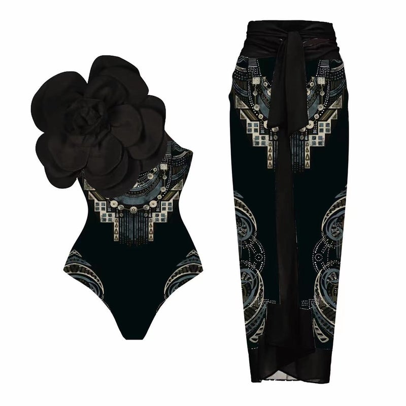 2024 One-Piece Swimsuit 3D Large Flower Decoration Big Mouth Bird Printed Swimsuit Suit For Women - Image 1