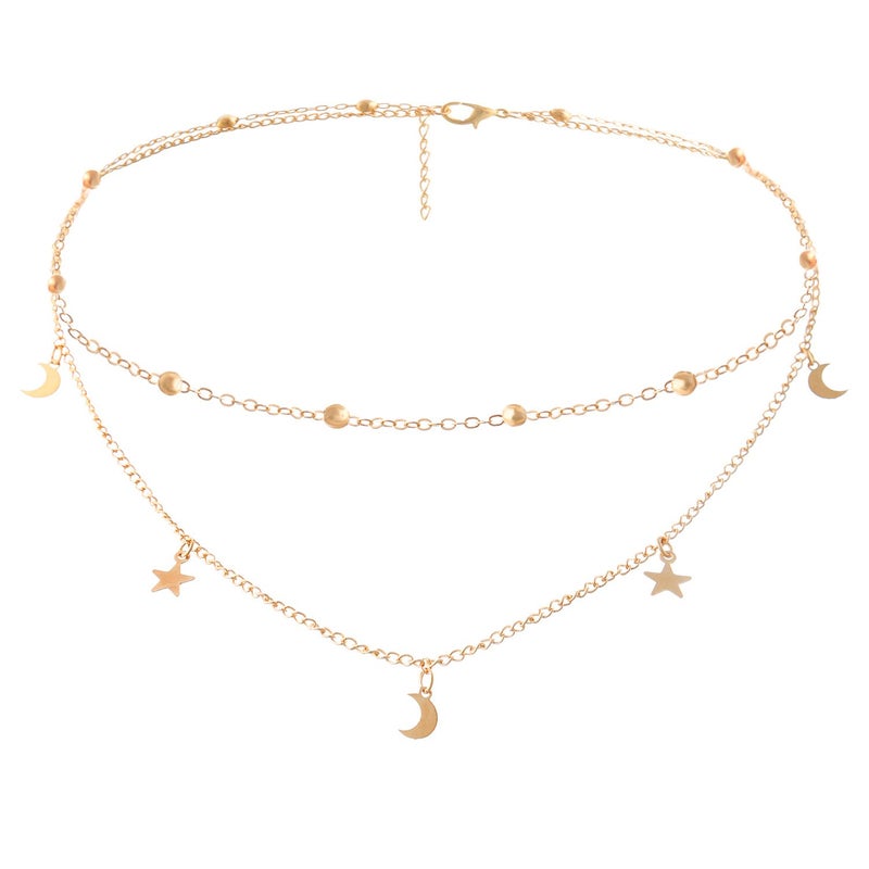 BaubleStar Fashion Layering Star Moon Charm Pendant Tassel Necklace 14K Gold Plated Chain Choker Collar Multi layered Statement Jewelry for Women - Image 1