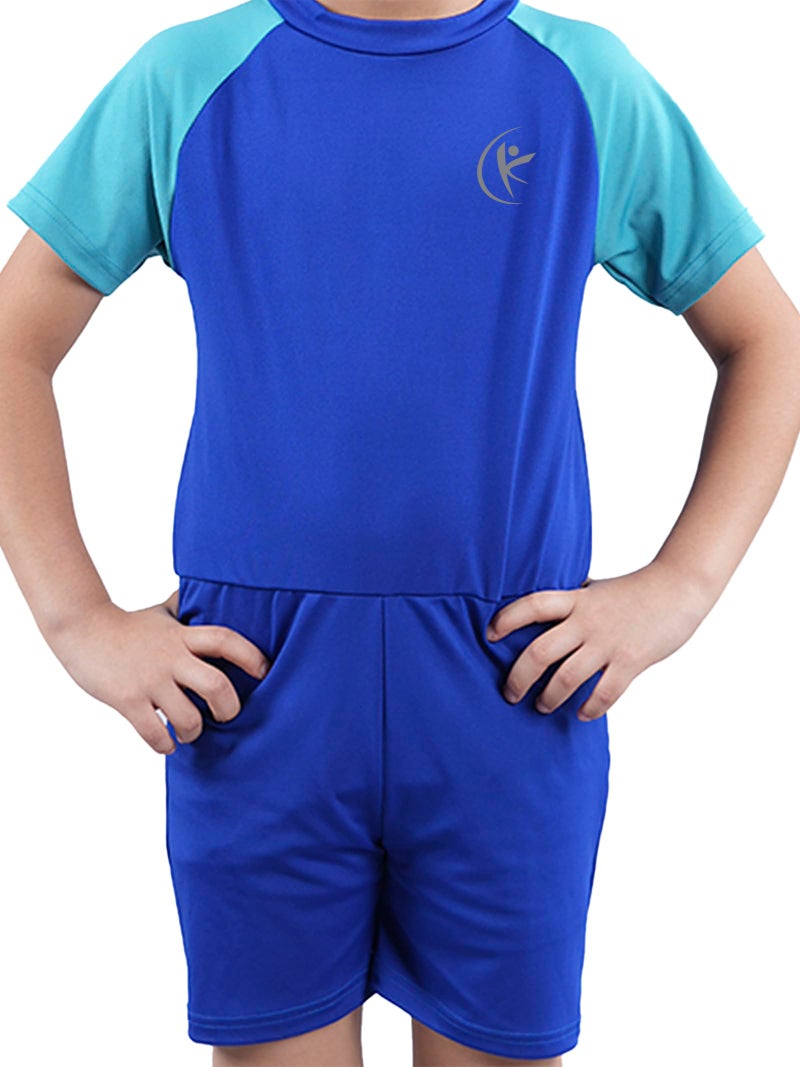 KiddoPanti Boys & Girls Half Sleeve Mid Thigh Length Swim Suit, Royal Blue & Turquoise, 3-4Y - Image 4