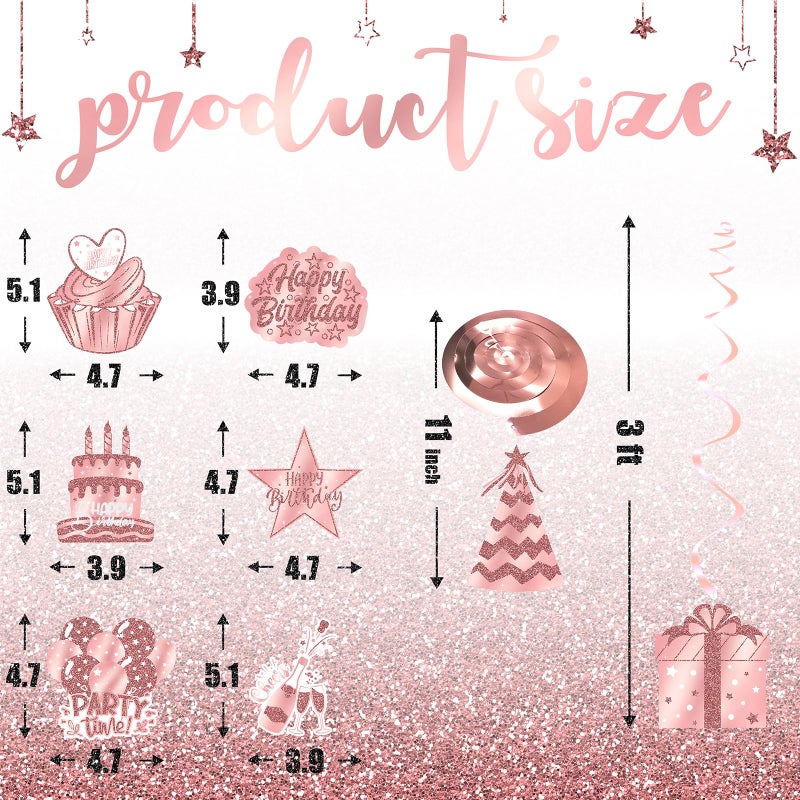 Celee Rose Gold Happy Birthday Hanging Swirl Decorations 48PCS Set with 24 Hanging Swirls and 24 Birthday Cutouts - Image 3