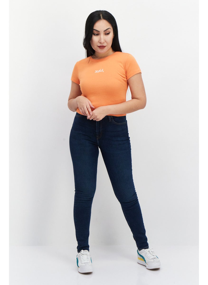 X-Girl Women Crew Neck Short Sleeves Embroidered Logo Top, Orange  - Image 4