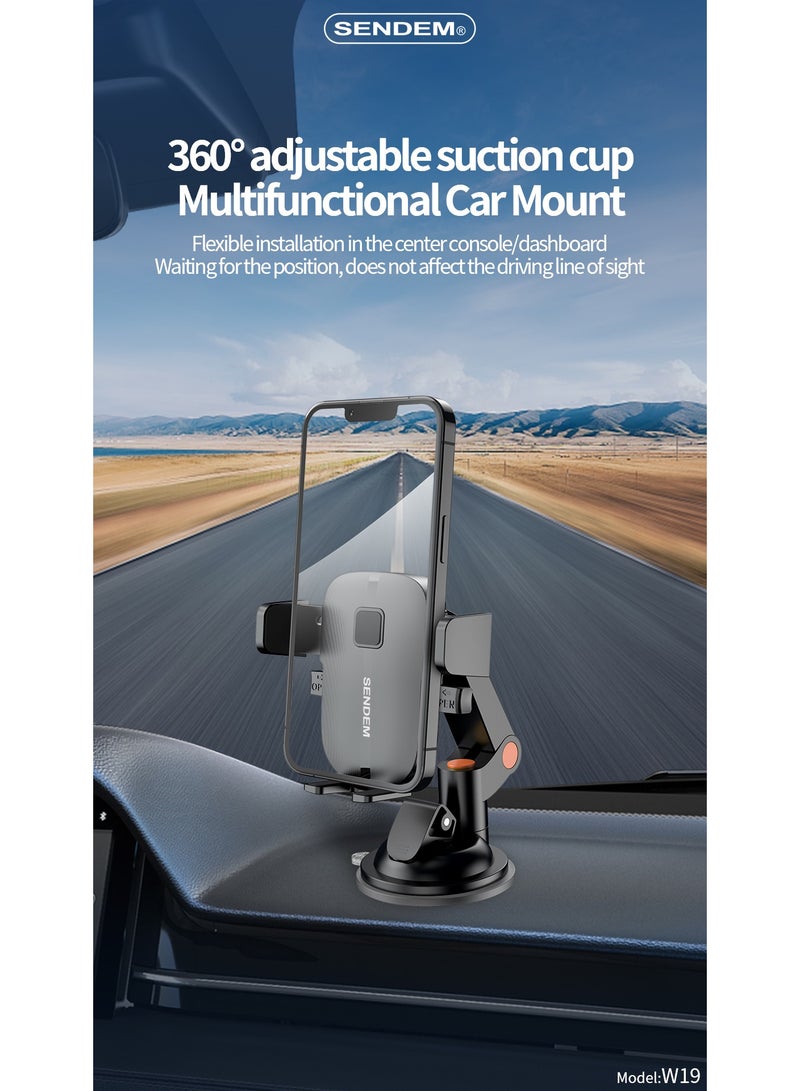 سيندم حامل موبايل للسيارة مثبت قوي بكوب شفط - دوران 360 درجة - مناسب للموبايلات من 3.5 الى 7 انش -  سهل الاستخدام - SENDEM  w19 - Image 3