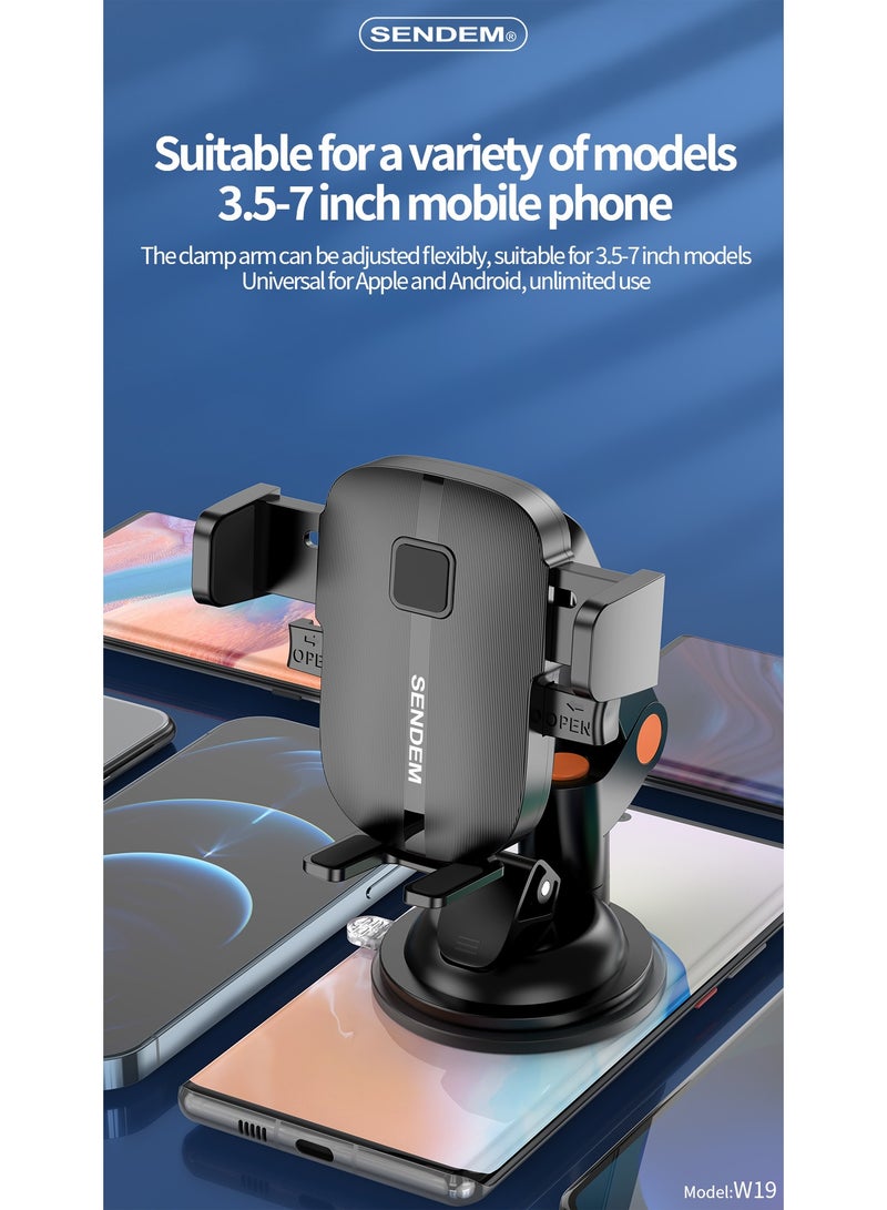 سيندم حامل موبايل للسيارة مثبت قوي بكوب شفط - دوران 360 درجة - مناسب للموبايلات من 3.5 الى 7 انش -  سهل الاستخدام - SENDEM  w19 - Image 5