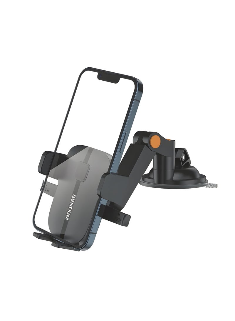سيندم حامل موبايل للسيارة مثبت قوي بكوب شفط - دوران 360 درجة - مناسب للموبايلات من 3.5 الى 7 انش -  سهل الاستخدام - SENDEM  w19 - Image 1