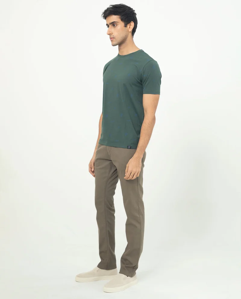 Rare Rabbit Rare Rabbit Men's Grammy Dark Green Crew Neck Half Sleeves Regular Fit Monogram Print T-Shirt