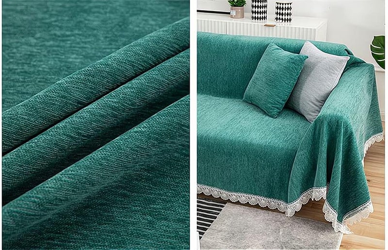 غطاء أريكة قابل للتمدد ، غطاء أريكة ، غطاء أريكة ناعم ، غطاء أريكة ، واقي أثاث لأريكة الوسادة ، غير قابل للانزلاق ومرن مع شرابة دانتيل للحيوانات الأليفة ، 71 × 118 بوصة ، أخضر السرو ، قطعة واحدة - Image 2