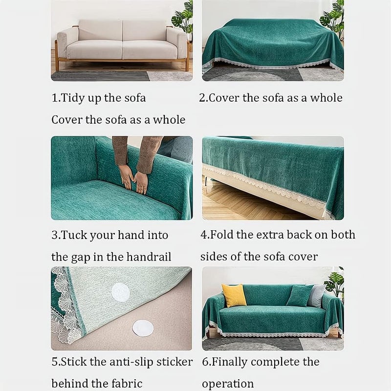 غطاء أريكة قابل للتمدد ، غطاء أريكة ، غطاء أريكة ناعم ، غطاء أريكة ، واقي أثاث لأريكة الوسادة ، غير قابل للانزلاق ومرن مع شرابة دانتيل للحيوانات الأليفة ، 71 × 118 بوصة ، أخضر السرو ، قطعة واحدة - Image 4