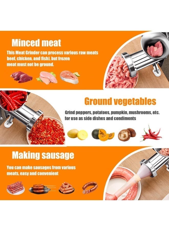 Fyliz Manual Meat Grinder, 304 Stainless Steel Hand Crank Meat Mincer with Steel Table Clamp, Sausage Stuffer with 2 Cutting Plates & 4 Sausage Tubes, Food Grinder for Beef, fish, Chicken, Kitchen Tabletop - Image 4
