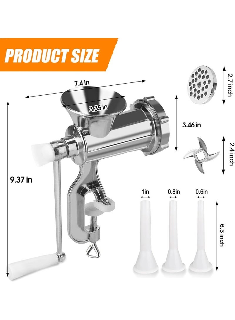 Fyliz Manual Meat Grinder, 304 Stainless Steel Hand Crank Meat Mincer with Steel Table Clamp, Sausage Stuffer with 2 Cutting Plates & 4 Sausage Tubes, Food Grinder for Beef, fish, Chicken, Kitchen Tabletop - Image 5