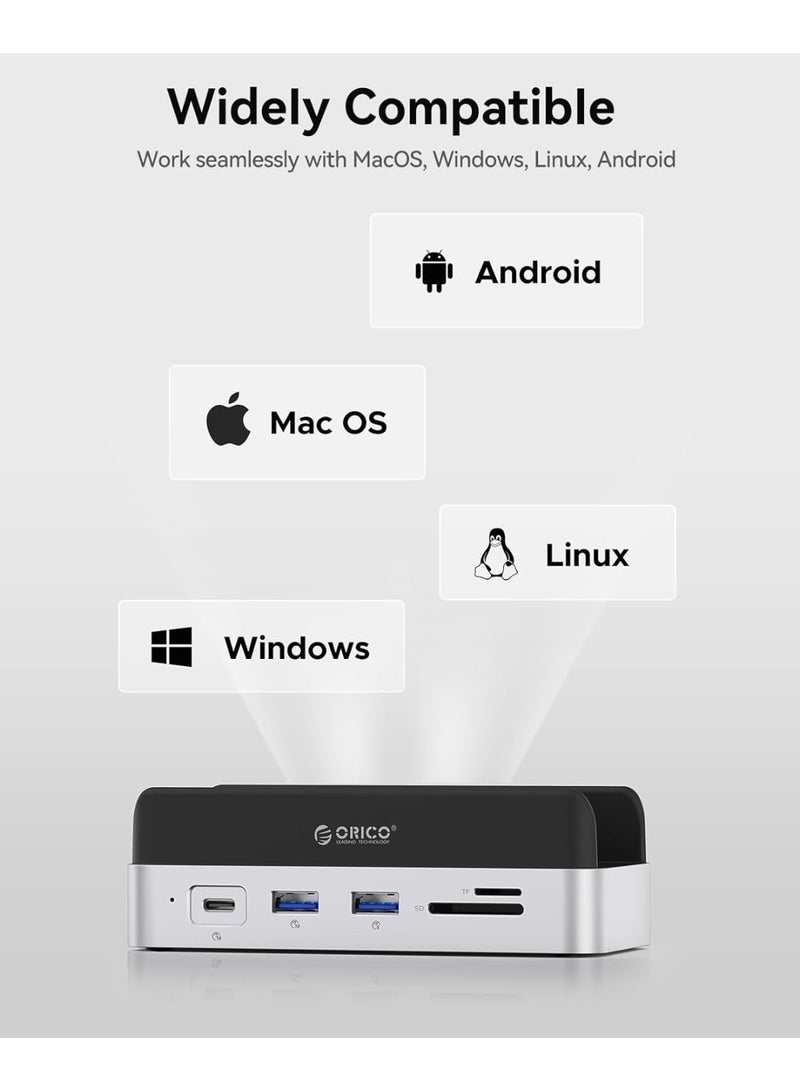 أوريكو توافق قاعدة التوصيل الصغيرة ORICO مع جهاز Mac mini M4، موزع ألومنيوم 9 في 1 مع قرص SSD من نوع NVMe M.2 بسعة 4 تيرابايت، منفذ USB-C و USB-A بسرعة 10 جيجابت في الثانية، منفذ USB-A بسرعة 5 جيجابت في الثانية، منفذ HDMI بدقة 4K، منفذ إيثرنت جيجابت، قارئات بطاقات SD/TF، ​​منفذ Type-C (PD3.0). - Image 2