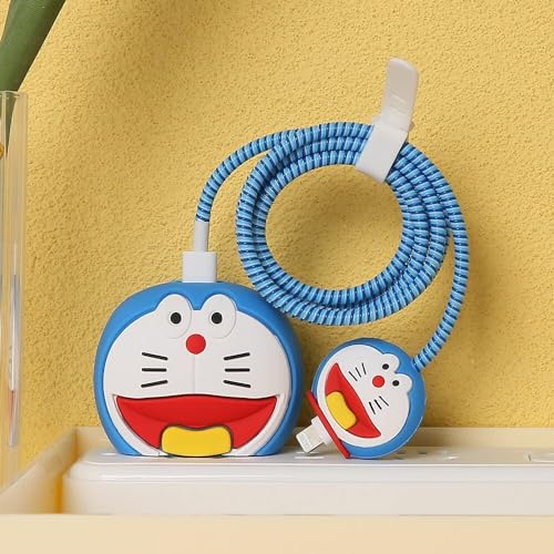 Cerlink Charger Cable Protectors for iPhone Chargers 18W 20W Type C, 3D Cute Protective Case Cover Cartoon Style Fully Charger & Adaptor Protection Set-1 (Doraemon) - Image 5