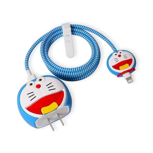 Cerlink Charger Cable Protectors for iPhone Chargers 18W 20W Type C, 3D Cute Protective Case Cover Cartoon Style Fully Charger & Adaptor Protection Set-1 (Doraemon) - Image 1