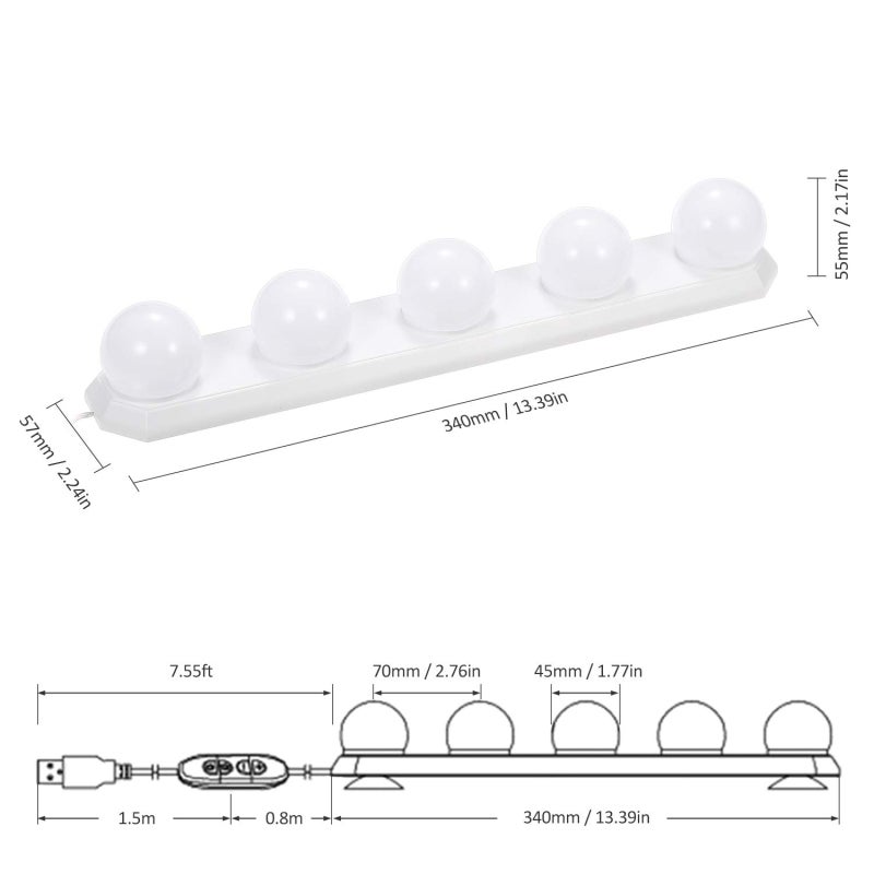 LED Mirror Dimmable Light 5 Pcs Frosted PC Bulbs 3 Color Modes 10 Brightness Levels - Makeup Mirror Vanity Light USB Charging for Makeup Fill Light Decoration - Image 4