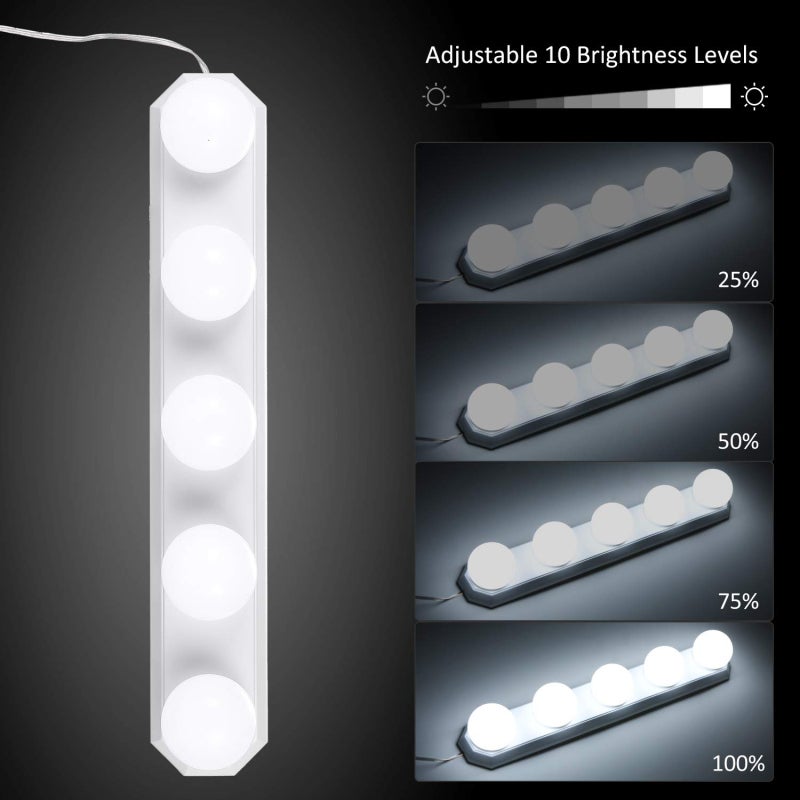 LED Mirror Dimmable Light 5 Pcs Frosted PC Bulbs 3 Color Modes 10 Brightness Levels - Makeup Mirror Vanity Light USB Charging for Makeup Fill Light Decoration - Image 3