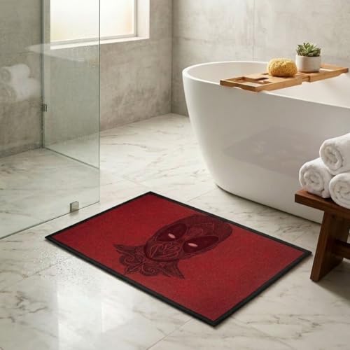 Athom Living Premium Anti Slip Printed Kids Bathmat, Durable Nylon Fabric, Soft Texture, Easy to Clean, Stylish Home Decor Mat for Doorway & Kids Room, 37x57 cm, Multicolor (Marvel Deadpool) - Image 1