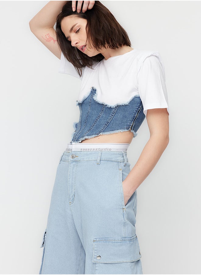 trendyol X Sagaza Studio Blue Corset Detailed Denim Bustier TCLSS23BZ00004  - Image 3