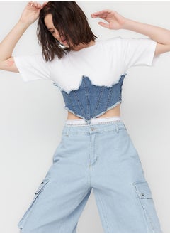 trendyol X Sagaza Studio Blue Corset Detailed Denim Bustier TCLSS23BZ00004  - Image 2