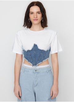 trendyol X Sagaza Studio Blue Corset Detailed Denim Bustier TCLSS23BZ00004  - Image 4