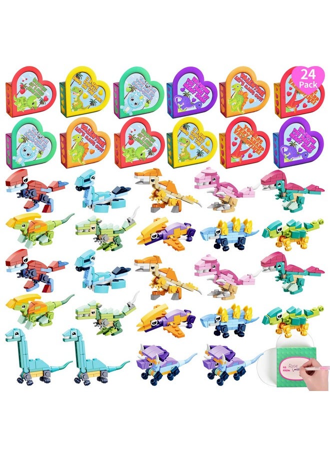 FUN LITTLE TOYS Fun Little Toys Dinosaur Building Block for Kids with Heart Boxes Dinosaur Valentines Gifts  - Image 1