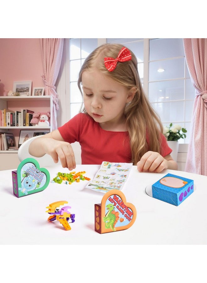 FUN LITTLE TOYS Fun Little Toys Dinosaur Building Block for Kids with Heart Boxes Dinosaur Valentines Gifts  - Image 4