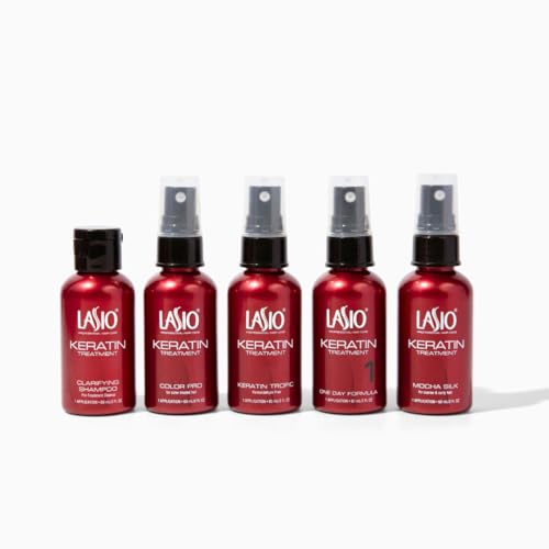 Lasio Pro Keratin Hair Treatment Kit for Salon Use– Includes Keratin Tropic, One Day, Mocha Silk, Color Pro & Hypersilk Clarifying Shampoo (2 Oz Each – Reduces Curls, Eliminates Frizz, Repairs & Shine - Image 1