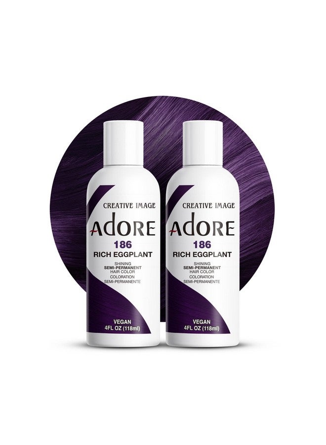 Adore صبغة شعر شبه دائمة نباتية وخالية من القسوة على الحيوانات، 4 أونصة سائلة، 186 باذنجان غني (عبوة من قطعتين) - Image 1