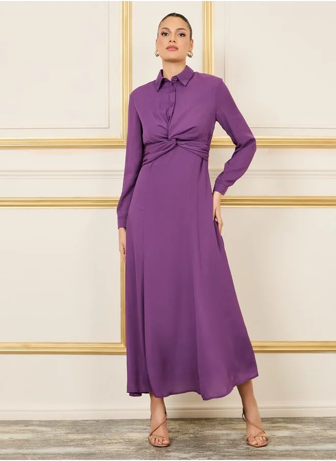 Styli Front Twist Collared A-Line Maxi Dress