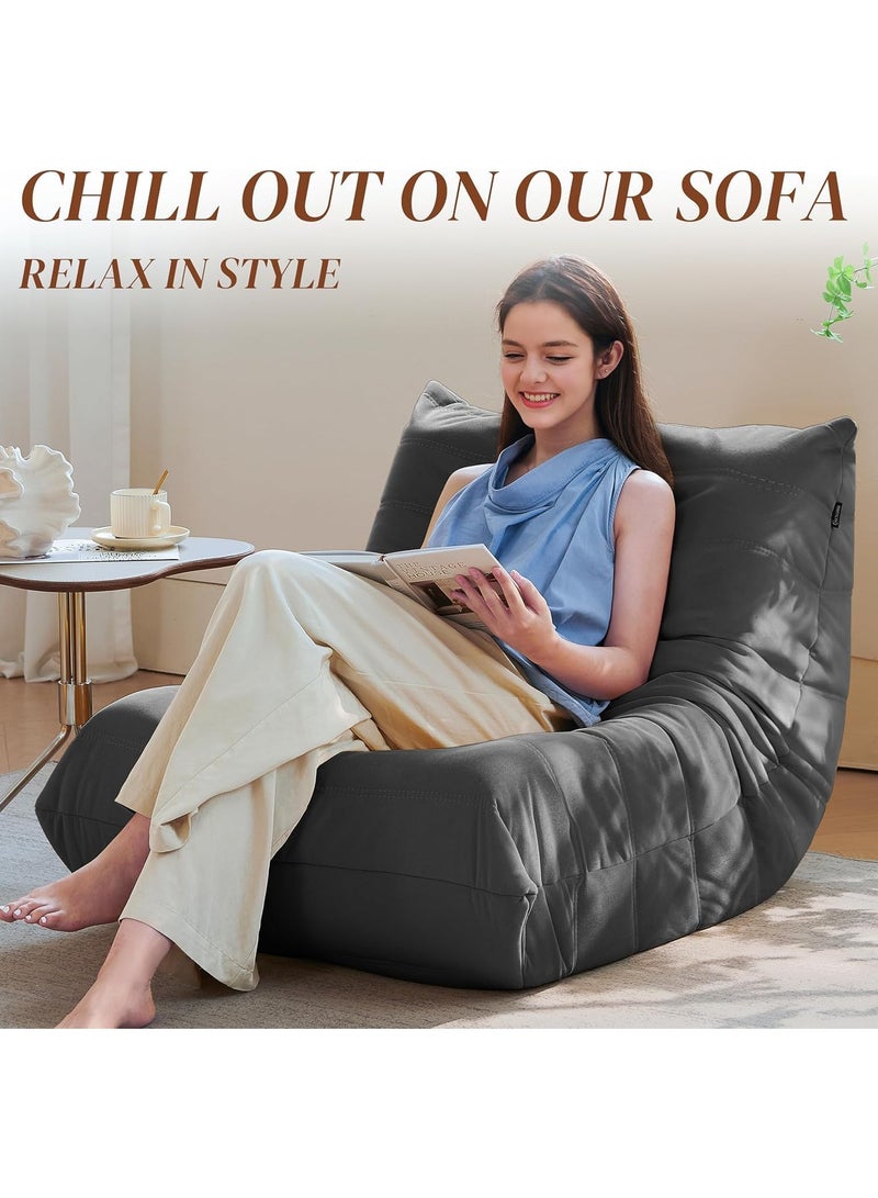 Generic Bean Bag Chair Giant Bean Bag Sofa Memory Foam Bean Bag Chairs for Adults, Bean Bag Sofa Sack Faux Leather Bean Bag for Living Room Bedroom Dorm Office (Black)  - Image 5