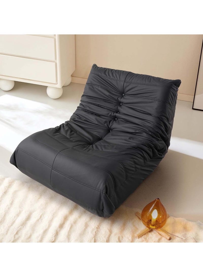 Bean Bag Chair Giant Bean Bag Sofa Memory Foam Bean Bag Chairs for Adults, Bean Bag Sofa Sack Faux Leather Bean Bag for Living Room Bedroom Dorm Office (Black)